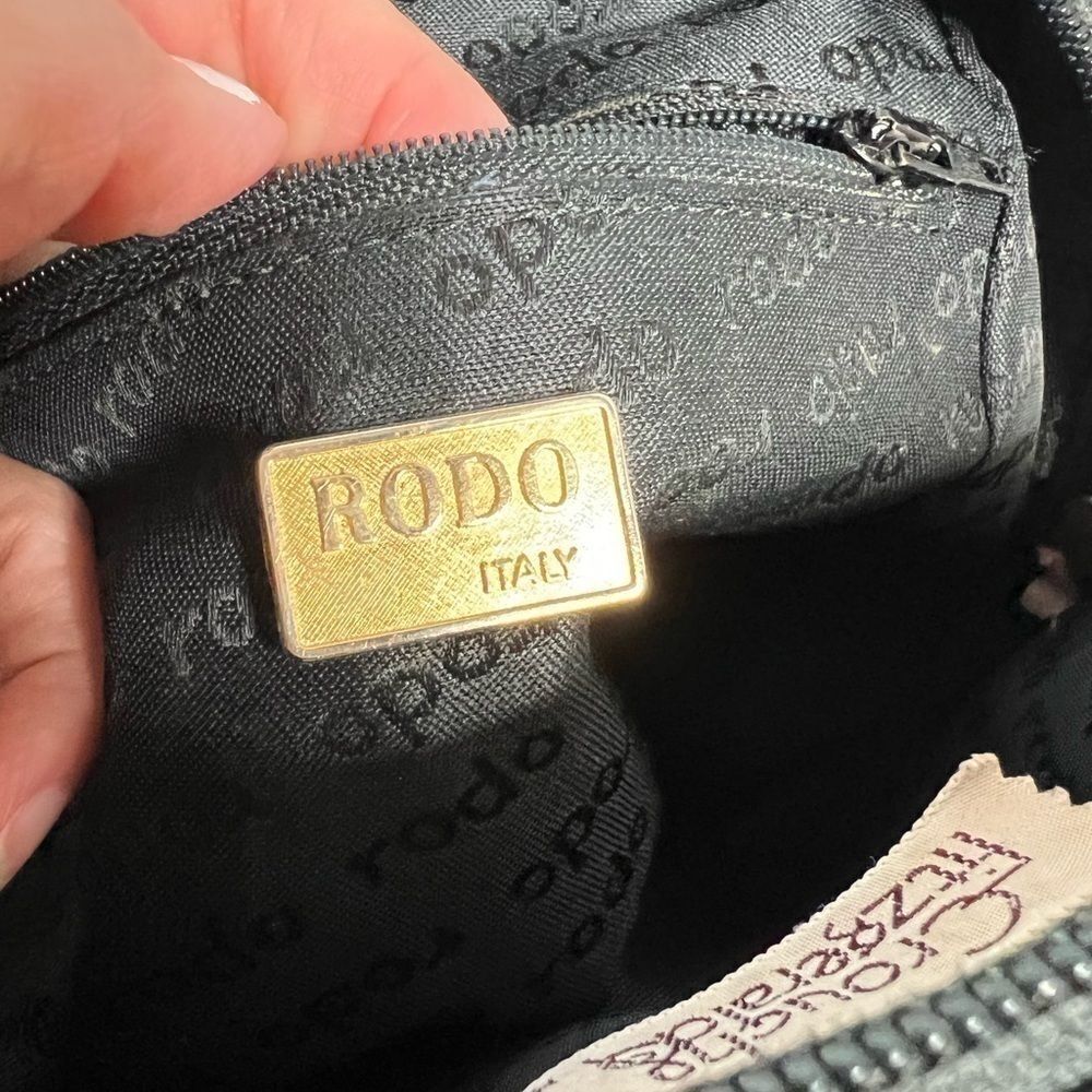 Rodo Vintage Black Croc Embossed Leather Studded Bowler Bag Classy Luxurious - Picture 6 of 9